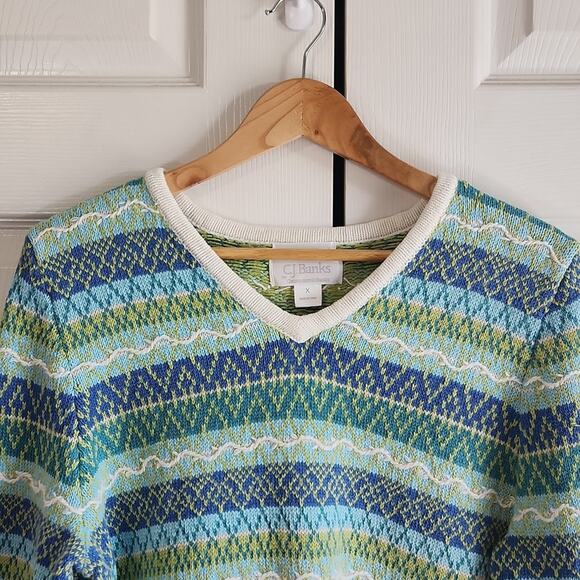 C. J. Banks Womens Multi-Colored Sweater Size XL Hand Embroidered Coastal - Picture 5 of 9